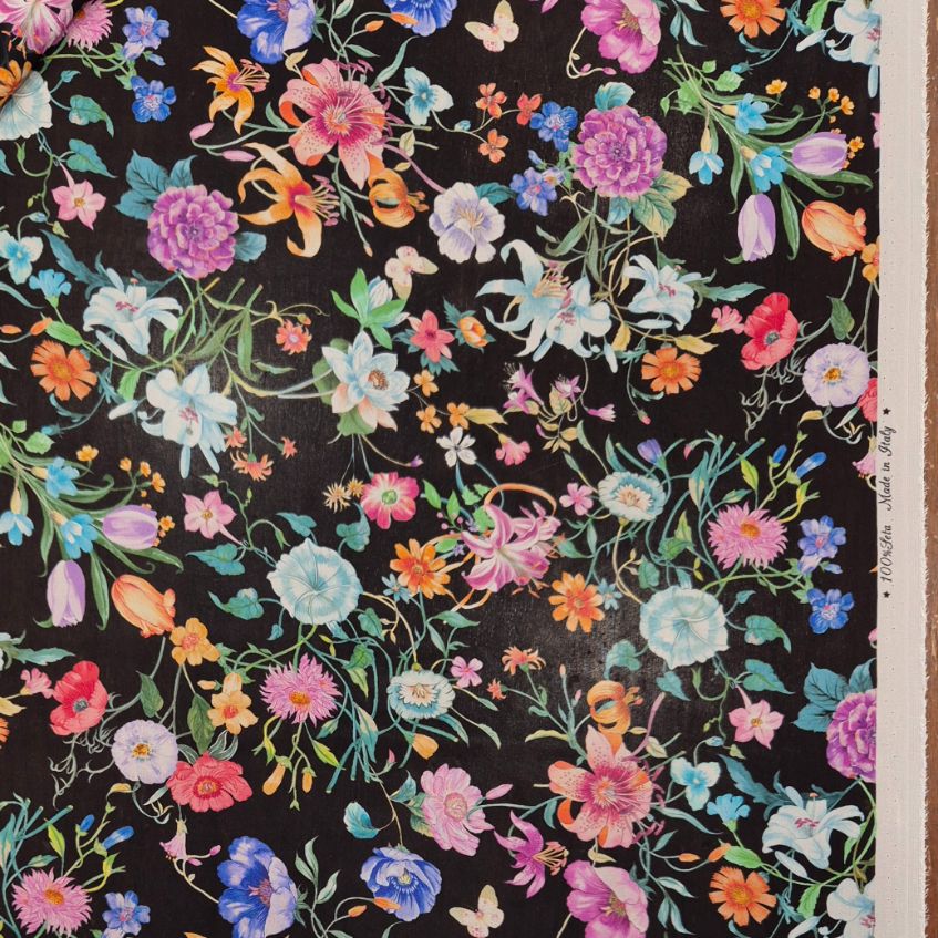 CHIFFON DI SETA FLORA NERO - immagine 4