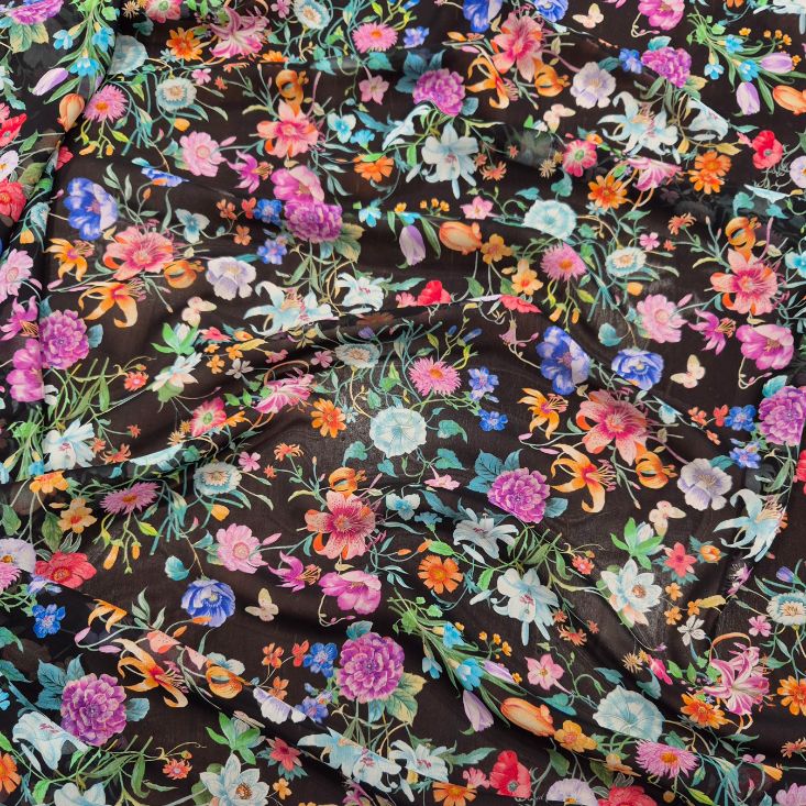 CHIFFON DI SETA FLORA NERO - immagine 3