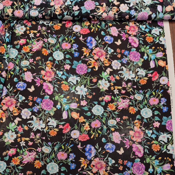 CHIFFON DI SETA FLORA NERO - immagine 2