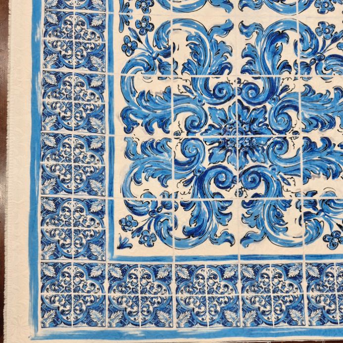 COTONE BROCCATO MAIOLICA BLU - immagine 4