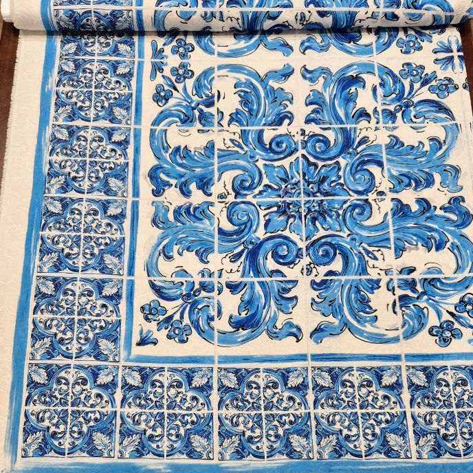 COTONE BROCCATO MAIOLICA BLU