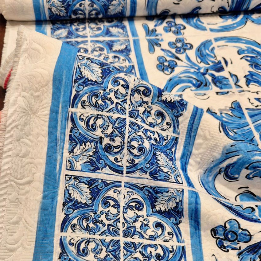 COTONE BROCCATO MAIOLICA BLU - immagine 2