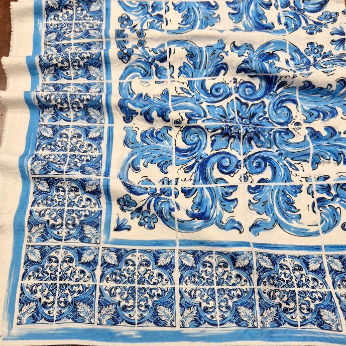 COTONE BROCCATO MAIOLICA BLU - immagine 5