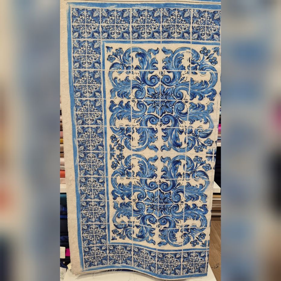 COTONE BROCCATO MAIOLICA BLU - immagine 3